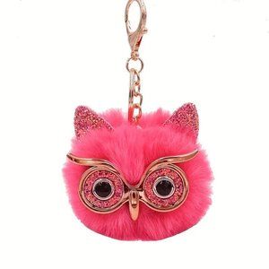 NWT 1pc Fashion Trend Owl Plush Key Chain Imitation Rabbit Hair Ball Bag Pendant